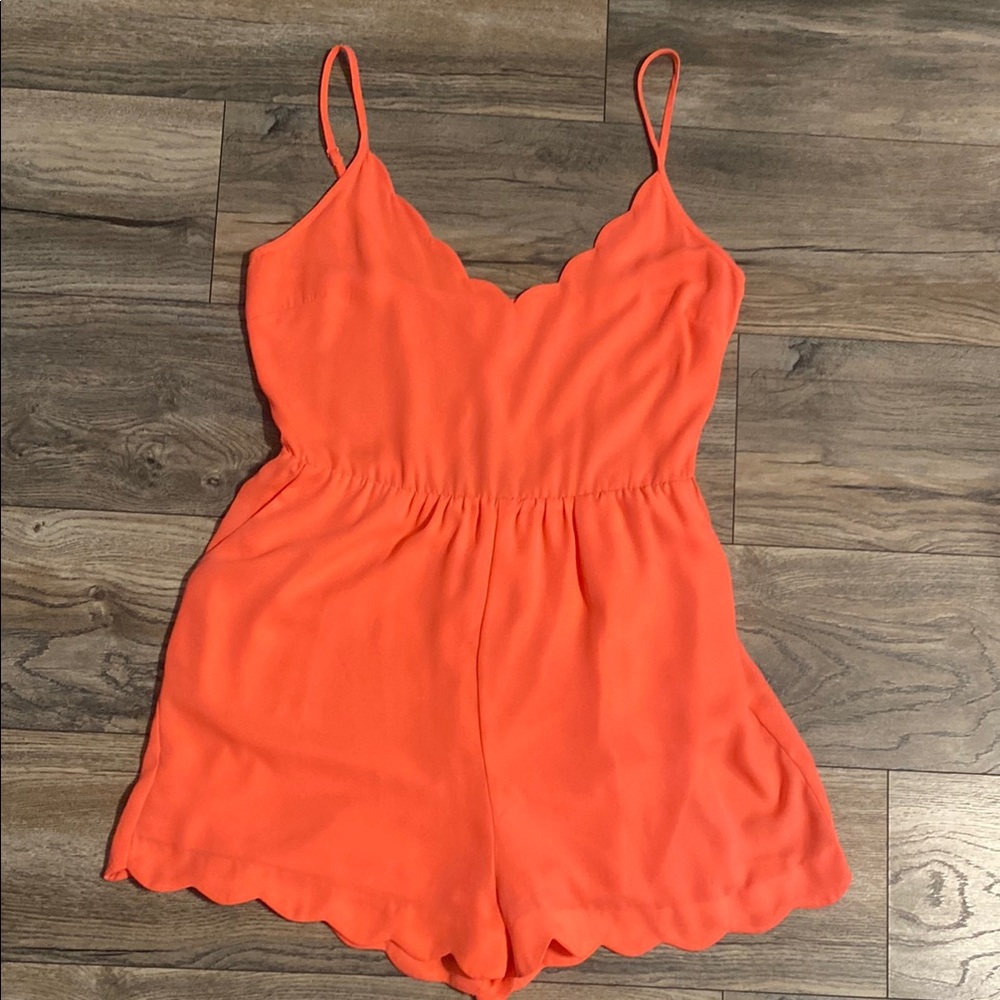 Vibrant Orange Scalloped Romper